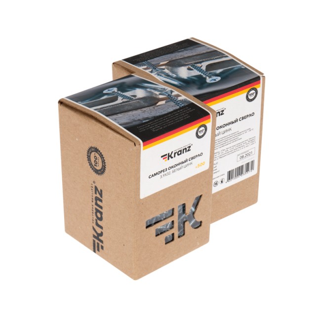 Саморез оконный KRANZ сверло, 3.9х32, белый цинк, короб (500 шт./уп.)
