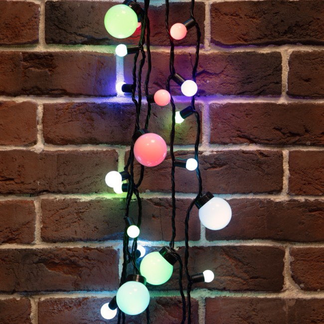 Гирлянда Мультишарики Ø17,5мм, Ø23мм, Ø17,5мм, Ø45мм, 10м, 80 LED RGB, черный ПВХ, IP65, быстрая смена цвета,  230В соединяется NEON-NIGHT