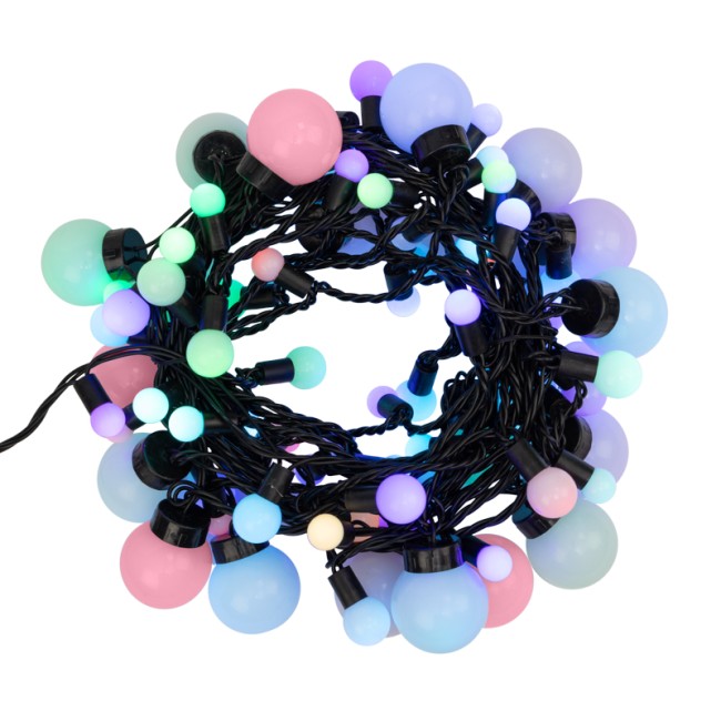 Гирлянда Мультишарики Ø17,5мм, Ø23мм, Ø17,5мм, Ø45мм, 10м, 80 LED RGB, черный ПВХ, IP65, быстрая смена цвета,  230В соединяется NEON-NIGHT
