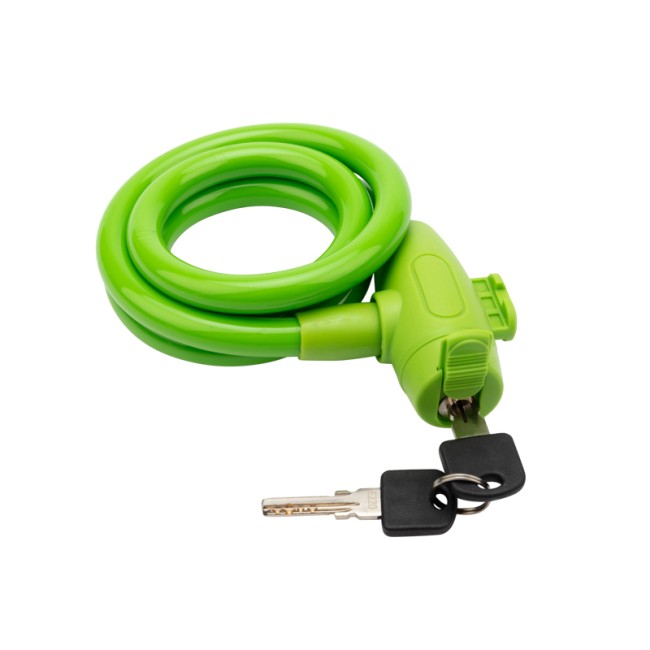Тросовый замок взломостойкий для велосипедов и колясок с ключом 100 см зеленый