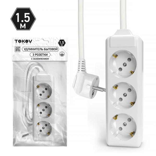 Удлинитель 3х1.5м с заземл. 10А 3х1.5 TOKOV LIGHT TKL-C01-BU3-1.5-1.5-Z Удлинитель 3х1.5м с заземл. 10А 3х1.5 TOKOV LIGHT TKL-C01-BU3-1.5-1.5-Z
