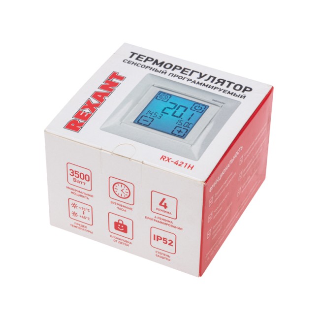 Терморегулятор сенсорный программируемый RX-421H бежевый (совместим с Legrand серии Valena) REXANT Терморегулятор сенсорный программируемый RX-421H бежевый (совместим с Legrand серии Valena) REXANT