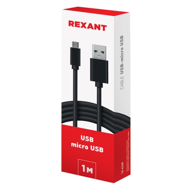 Кабель USB-micro USB/PVC/black/1m/REXANT