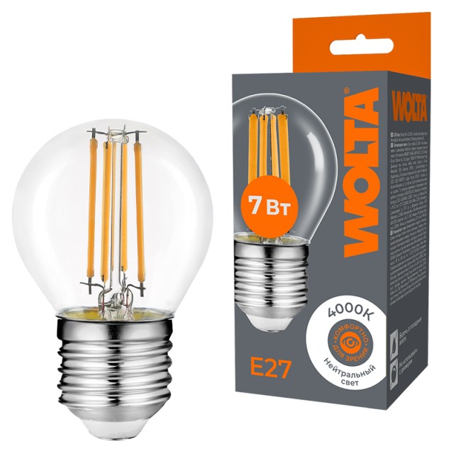 Светодиодная лампа WOLTA FILAMENT WF-G45-7W4KE27 7Вт 4000K Е27