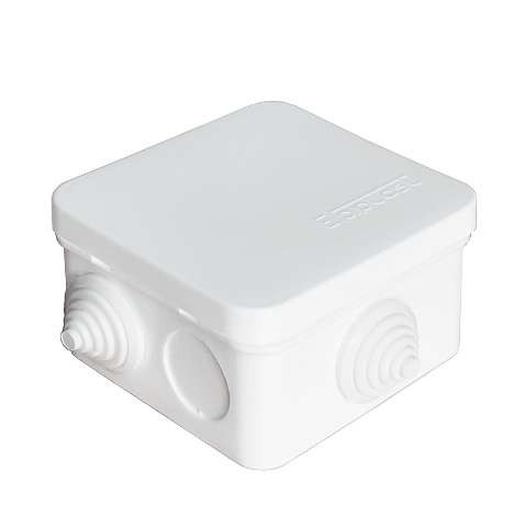 Коробка распределительная ОП 75х75х45мм IP54 6 выходов 3 гермоввода крышка защелкивающаяся бел. Epplast 220321 Коробка распределительная ОП 75х75х45мм IP54 6 выходов 3 гермоввода крышка защелкивающаяся бел. Epplast 220321