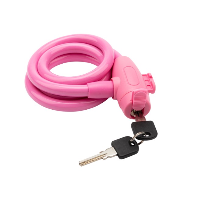 Тросовый замок взломостойкий для велосипедов и колясок с ключом 100 см розовый