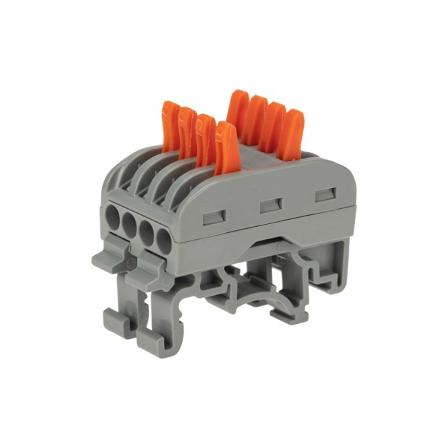 Клемма СМК 222-424D проходная 4-полюсная, с креплением на DIN-рейку (0,08-4 мм²) серая (50 шт./уп.) REXANT Клемма СМК 222-424D проходная 4-полюсная, с креплением на DIN-рейку (0,08-4 мм²) серая (50 шт./уп.) REXANT