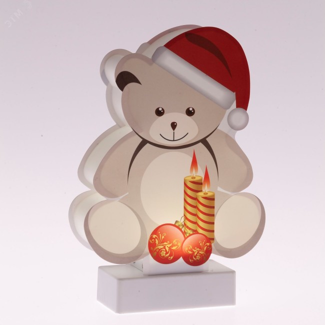 Светильник декоративный новогодний Мишка, холодный белый LED, h 24 см, 3*АА, IP20