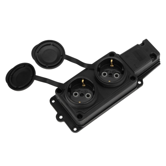 Розетка (колодка) штепсельная двухместная влагозащищенная 2P+PE 230V, 16 А, IP44 каучук PROconnect Розетка (колодка) штепсельная двухместная влагозащищенная 2P+PE 230V, 16 А, IP44 каучук PROconnect