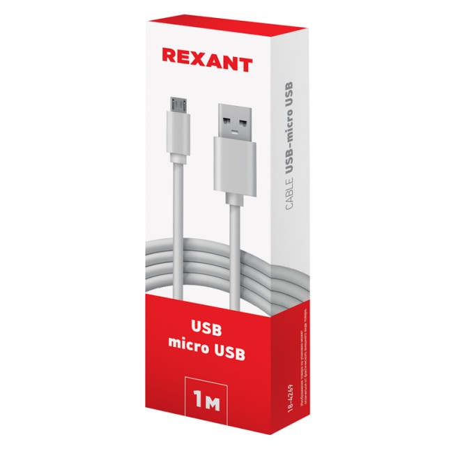 Кабель USB-micro USB/PVC/white/1m/REXANT
