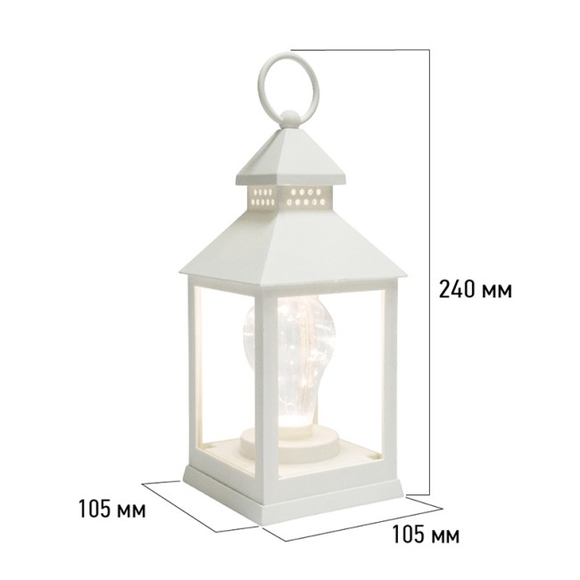 Декоративный фонарь с лампочкой, белый корпус, размер 10,5х10,5х24 см, цвет ТЕПЛЫЙ БЕЛЫЙ Декоративный фонарь с лампочкой, белый корпус, размер 10,5х10,5х24 см, цвет ТЕПЛЫЙ БЕЛЫЙ