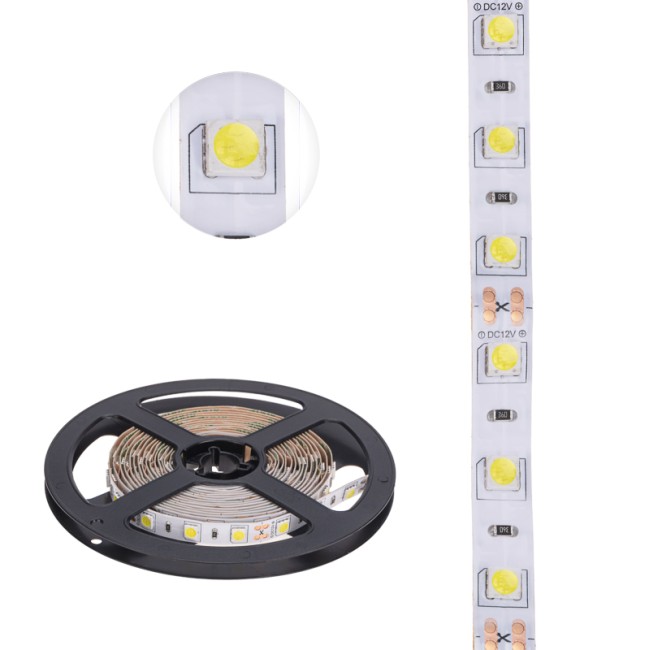 Лента светодиодная 12В, SMD5050, 14,4Вт/м, 60 LED/м, 6500К, 10мм, 3м, для БП с клеммами, IP20 LAMPER