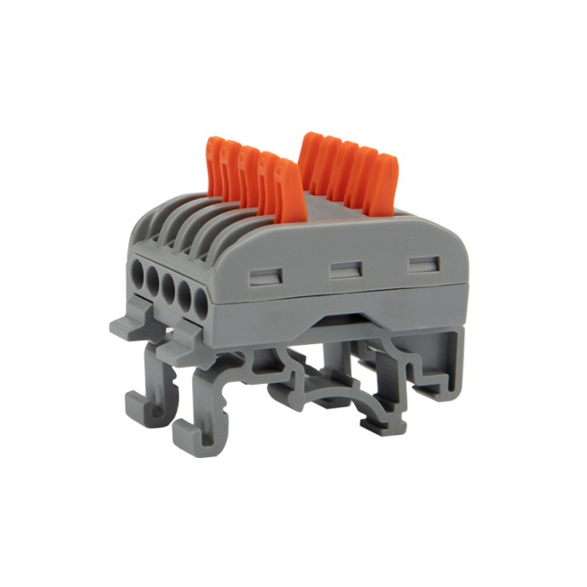 Клемма СМК 222-425D проходная 5-полюсная, с креплением на DIN-рейку (0,08-4 мм²) серая (20 шт./уп.) REXANT Клемма СМК 222-425D проходная 5-полюсная, с креплением на DIN-рейку (0,08-4 мм²) серая (20 шт./уп.) REXANT