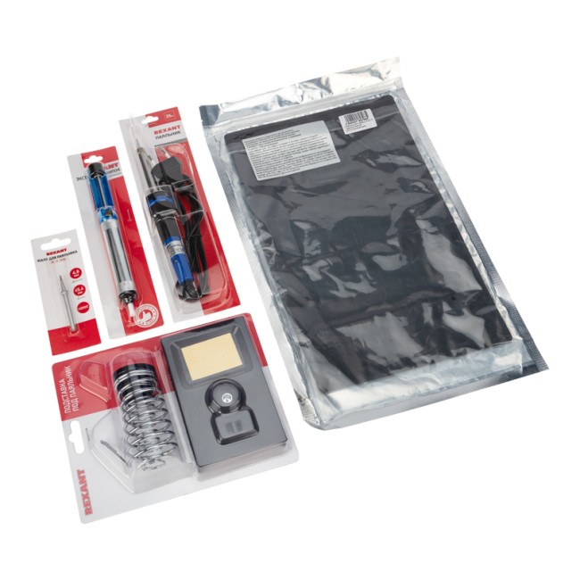 Набор К21 для пайки продвинутый 2 (паяльник, сменное жало, подставка, экстрактор, коврик) REXANT Набор К21 для пайки продвинутый 2 (паяльник, сменное жало, подставка, экстрактор, коврик) REXANT