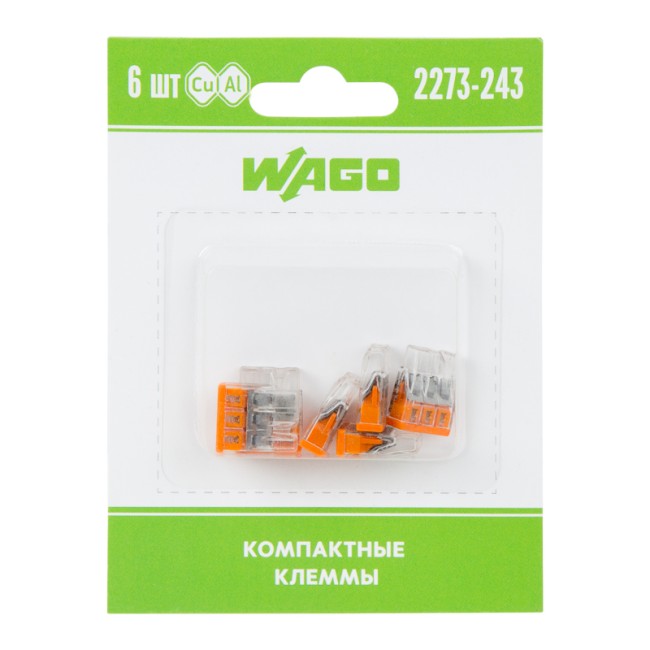 2273-243 Экcпресс-клемма с пастой, 3-проводная до 2,5 мм², (6 шт/уп)  WAGO