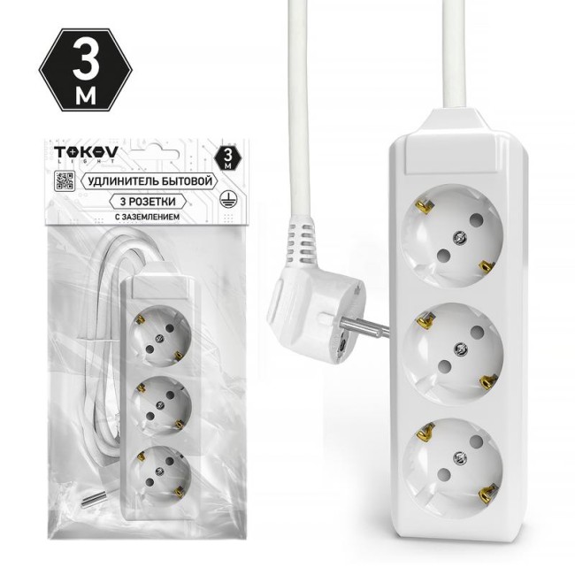 Удлинитель 3х3м с заземл. 10А 3х1.5 TOKOV LIGHT TKL-C01-BU3-3-1.5-Z Удлинитель 3х3м с заземл. 10А 3х1.5 TOKOV LIGHT TKL-C01-BU3-3-1.5-Z