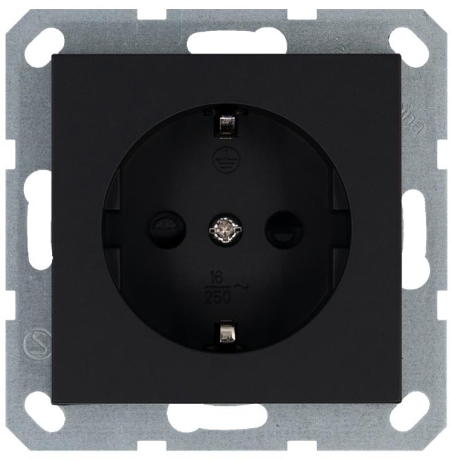 Розетка 1-м Shuko 16А IP20 с заземл. защ. шторки механизм черн. матов. soft touch Jasmart G5501PB Розетка 1-м Shuko 16А IP20 с заземл. защ. шторки механизм черн. матов. soft touch Jasmart G5501PB