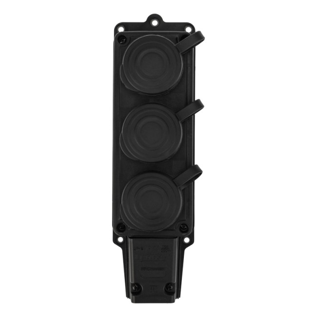 Розетка (колодка) штепсельная трехместная влагозащищенная 2P+PE 230V, 16 А, IP44 каучук PROconnect