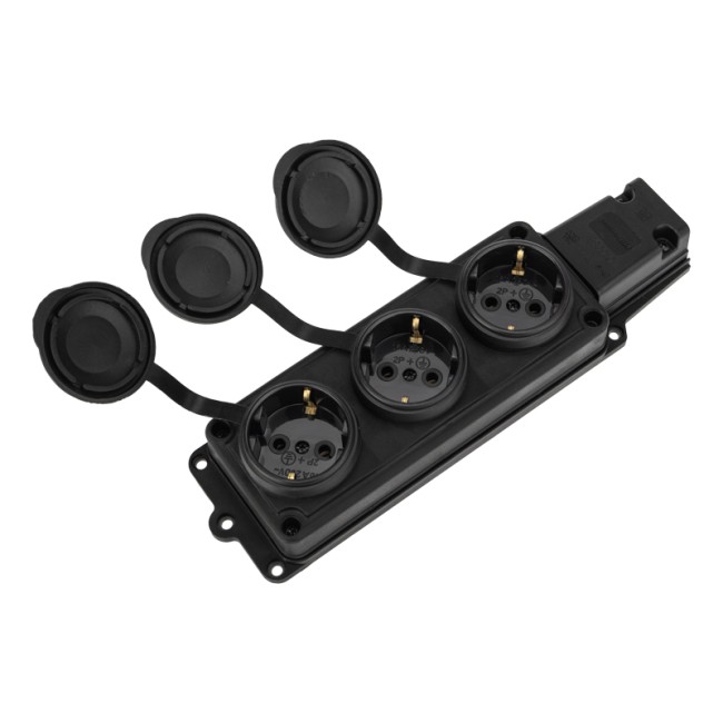 Розетка (колодка) штепсельная трехместная влагозащищенная 2P+PE 230V, 16 А, IP44 каучук PROconnect