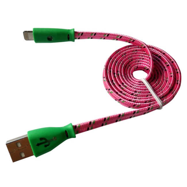 USB-Lightning кабель для iPhone/nylon/flat/pink/1m/REXANT/светящиеся разъемы