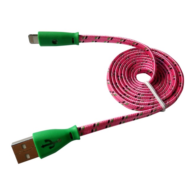 USB-Lightning кабель для iPhone/nylon/flat/pink/1m/REXANT/светящиеся разъемы