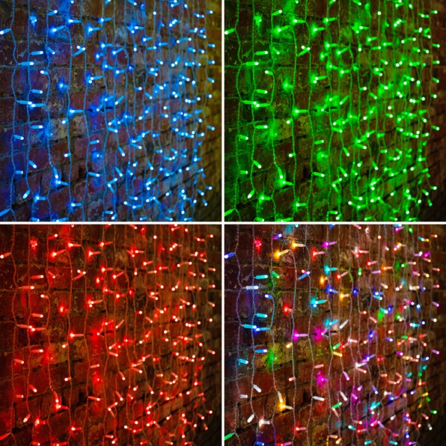 Гирлянда Светодиодный Дождь 2х1,5м, прозрачный провод, 230 В, диоды RGB, свечение с динамикой при приобретении контроллера 245-908