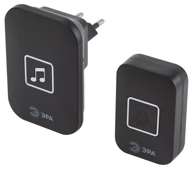 Звонок дверной С97 беспроводной, от сети, черный, 60 мелодий ЭРА Звонок дверной С97 беспроводной, от сети, черный, 60 мелодий ЭРА