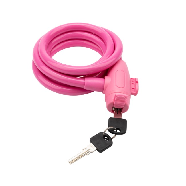 Тросовый замок взломостойкий для велосипедов и колясок с ключом 150 см розовый