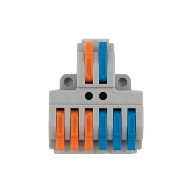 Клемма СМК 2х3 проходная разветвительная 2 полюса, с монтажной площадкой (1 ввод, 3 вывода на полюс) REXANT Клемма СМК 2х3 проходная разветвительная 2 полюса, с монтажной площадкой (1 ввод, 3 вывода на полюс) REXANT