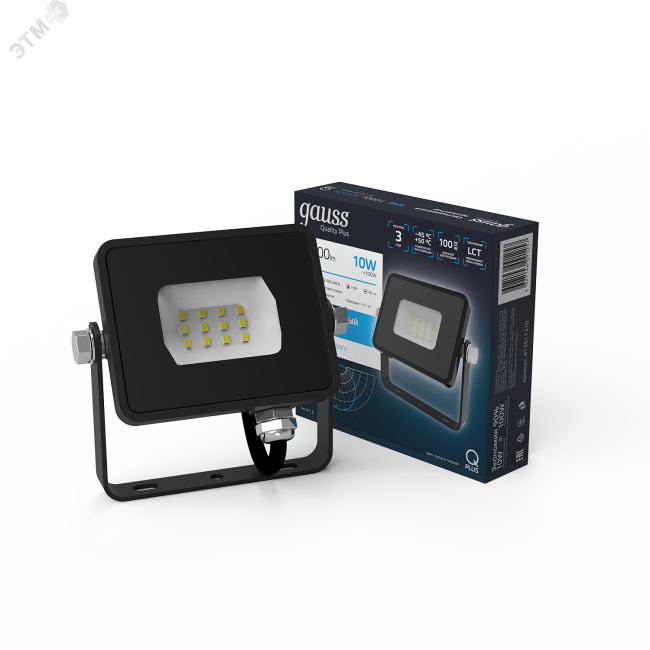 Прожектор светодиодный ДО-10 Вт 1000 Лм 6500К 200-240 В IP65 черный LED Qplus Gauss Прожектор светодиодный ДО-10 Вт 1000 Лм 6500К 200-240 В IP65 черный LED Qplus Gauss