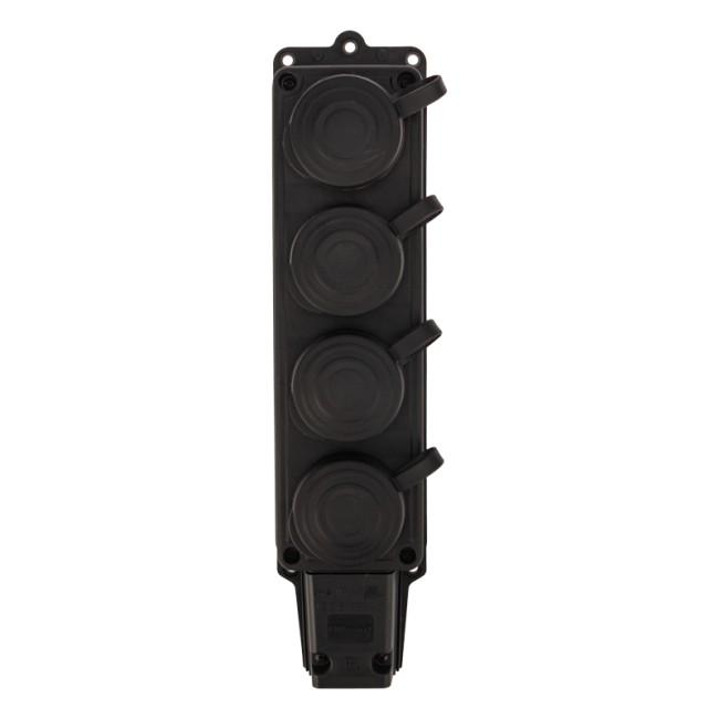 Розетка (колодка) штепсельная четырехместная влагозащищенная 2P+PE 230V, 16 А, IP44 каучук PROconnect