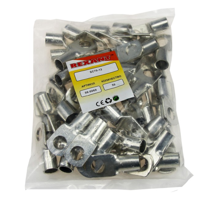 Наконечник кольцевой REXANT НК, ø13 мм, 70 мм², ТМЛ (DIN) 70-12 Наконечник кольцевой REXANT НК, ø13 мм, 70 мм², ТМЛ (DIN) 70-12