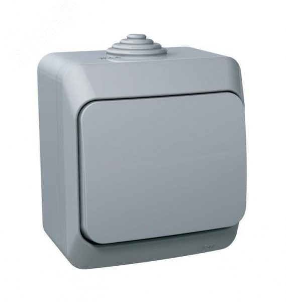 ЭТЮД Выключатель одноклавишный наружный IP44 серый ЭТЮД Выключатель одноклавишный наружный IP44 серый