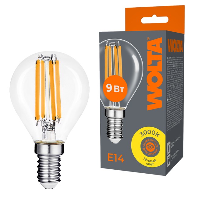 Светодиодная лампа WOLTA FILAMENT WF-G45-9W3KE14 9Вт 3000K Е14 Светодиодная лампа WOLTA FILAMENT WF-G45-9W3KE14 9Вт 3000K Е14