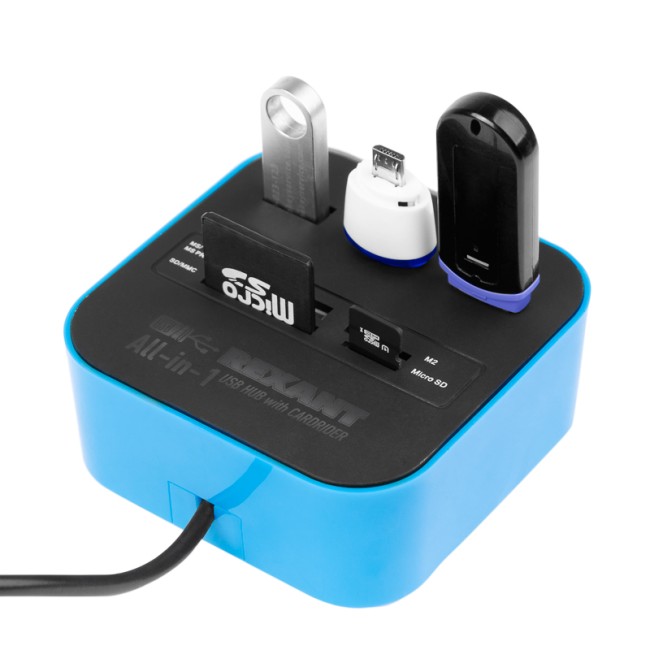 Разветвитель USB на 3 порта+картридер (все в одном) черный REXANT