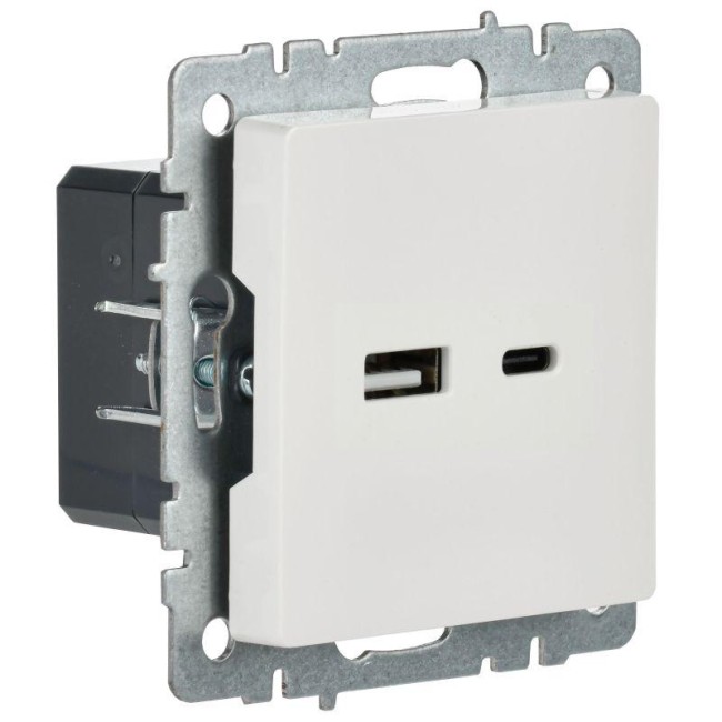 Розетка BRITE USB A+C 18Вт РЮ11-1-БрБ механизм бел. IEK BR-U22-018-K01