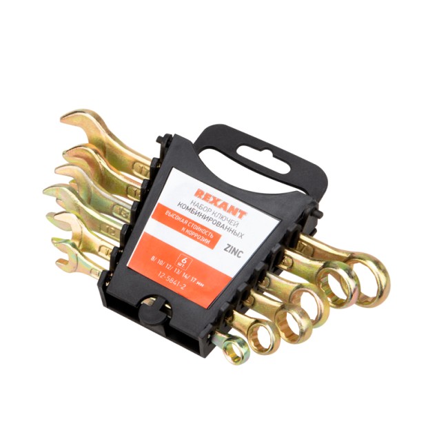 Набор ключей комбинированных (8, 10, 12, 13, 14, 17мм), 6 шт, желтый цинк REXANT Набор ключей комбинированных (8, 10, 12, 13, 14, 17мм), 6 шт, желтый цинк REXANT