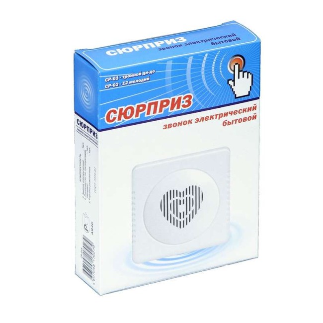 Звонок проводной Сюрприз 12 мел. с питанием от батареек с кнопкой и проводом 2ААх1.5В 80-90дБА бел. Тритон СР-02Б Звонок проводной Сюрприз 12 мел. с питанием от батареек с кнопкой и проводом 2ААх1.5В 80-90дБА бел. Тритон СР-02Б