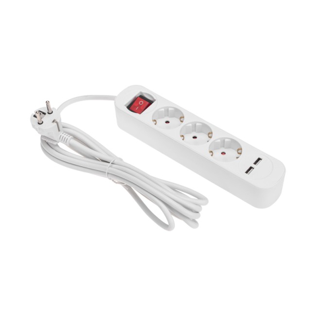 Удлинитель STANDARD 3 гнезда, 3м, 3х1,0мм², с/з, с выключателем, 2 USB, белый REXANT Удлинитель STANDARD 3 гнезда, 3м, 3х1,0мм², с/з, с выключателем, 2 USB, белый REXANT