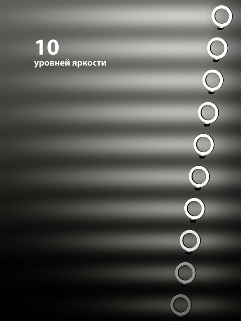 Лампа кольцевая светодиодная 26 см, 12 Вт, 2700-6400 К, штатив наст., диммер, USB, TDM