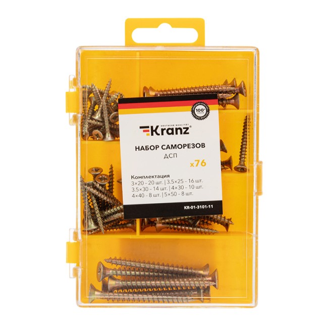 Набор саморезов для ДСП (76 шт/уп) KRANZ Набор саморезов для ДСП (76 шт/уп) KRANZ