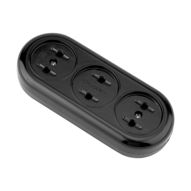 Колодка 3 гнезда карболитовая б/з 16 А, черная Rexant Колодка 3 гнезда карболитовая б/з 16 А, черная Rexant