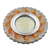 DLS-L139 GU5.3 GLASSY/TEA Светильник декоративный встраиваемый, серия Luciole. Без лампы, GU5.3. Доп. светодиодная подсветка 3Вт. Стекло. Зеркальный/прозрачный+светло-коричневый. ТМ Fametto