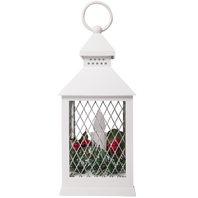 Декоративный фонарь со свечкой, белый корпус, размер 10,5х10,5х24 см, цвет ТЕПЛЫЙ БЕЛЫЙ Декоративный фонарь со свечкой, белый корпус, размер 10,5х10,5х24 см, цвет ТЕПЛЫЙ БЕЛЫЙ