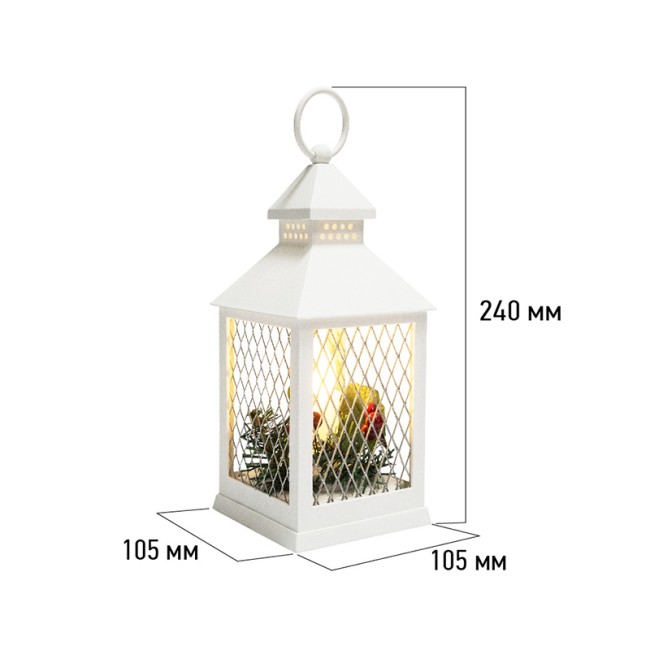 Декоративный фонарь со свечкой, белый корпус, размер 10,5х10,5х24 см, цвет ТЕПЛЫЙ БЕЛЫЙ Декоративный фонарь со свечкой, белый корпус, размер 10,5х10,5х24 см, цвет ТЕПЛЫЙ БЕЛЫЙ