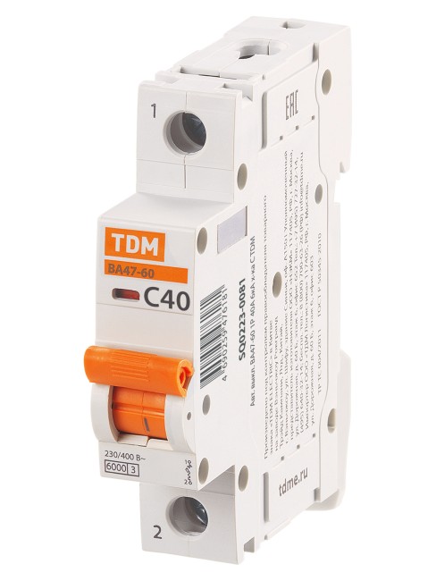 Авт. выкл. ВА47-60 1Р 40А 6кА х-ка С TDM