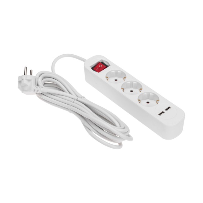Удлинитель STANDARD 3 гнезда, 5м, 3х1,0мм², с/з, с выключателем, 2 USB, белый REXANT Удлинитель STANDARD 3 гнезда, 5м, 3х1,0мм², с/з, с выключателем, 2 USB, белый REXANT