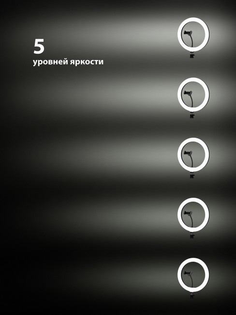 Лампа кольцевая светодиодная 30 см, 16 Вт, 2700-6400 К+RGB, штатив наст., диммер, ПДУ, USB, TDM