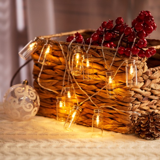 Гирлянда светодиодная Баночки 1,5 м, 10 LED, прозрачный ПВХ, цвет свечения теплый белый, 2 х АА (батарейки не в комплекте) NEON-NIGHT Гирлянда светодиодная Баночки 1,5 м, 10 LED, прозрачный ПВХ, цвет свечения теплый белый, 2 х АА (батарейки не в комплекте) NEON-NIGHT