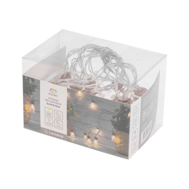 Гирлянда светодиодная Баночки 1,5 м, 10 LED, прозрачный ПВХ, цвет свечения теплый белый, 2 х АА (батарейки не в комплекте) NEON-NIGHT Гирлянда светодиодная Баночки 1,5 м, 10 LED, прозрачный ПВХ, цвет свечения теплый белый, 2 х АА (батарейки не в комплекте) NEON-NIGHT